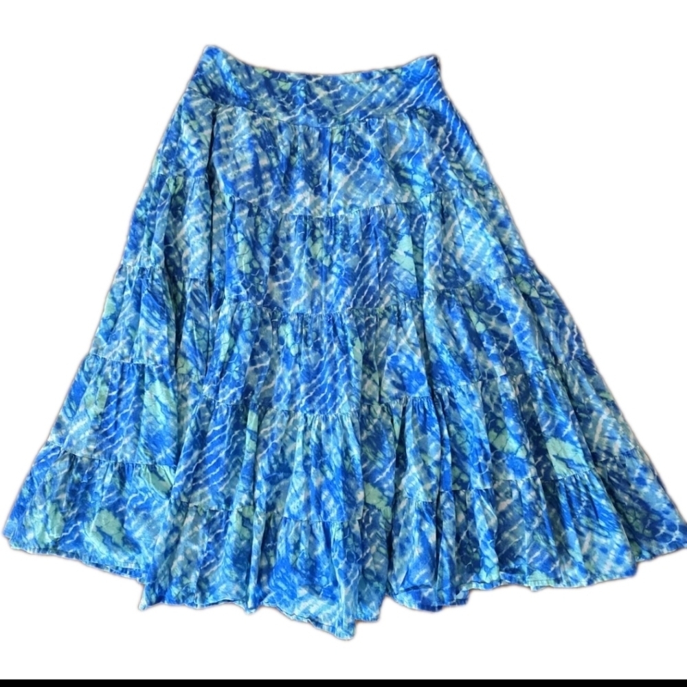 Jones New York Blue Tie Dye Cotton Maxi Skirt Broomstick Peasant Boho Size 14